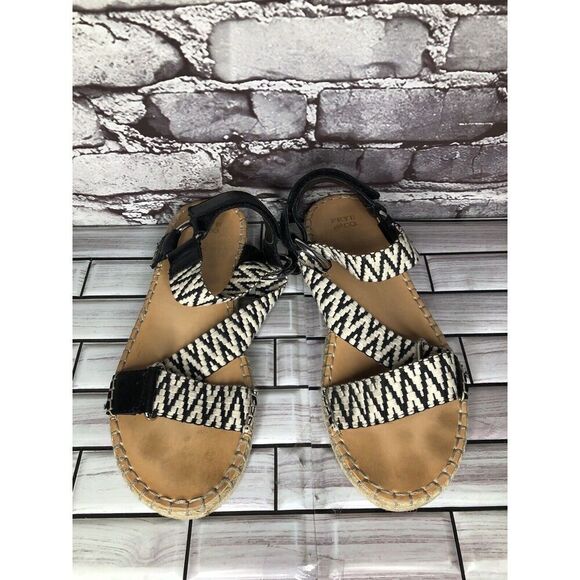 Frye & Co Kole White Black Asymmetrical Espadrilles Sandals Women Sz 8.5M US/39 - Picture 6 of 16